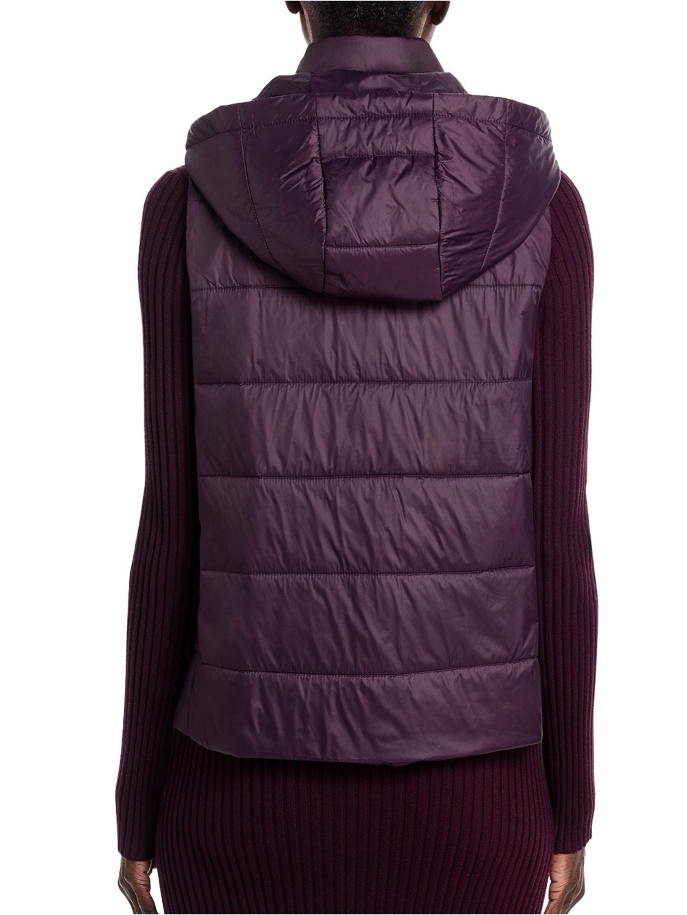Eileen Fisher Hooded Down Puffer Vest Dark Plum Purple Medium - Picture 2 of 9